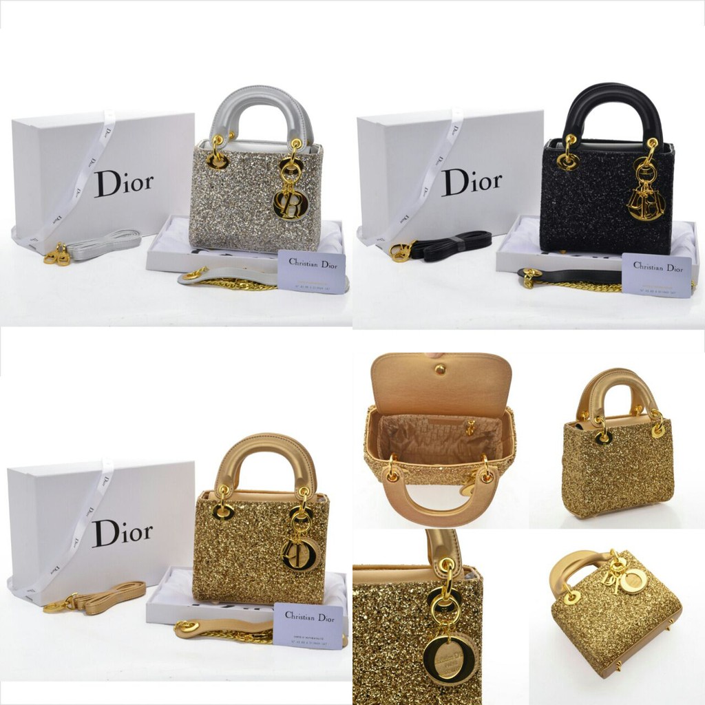 Supplier Tas Branded Tas Dior Lady Glitter Mini Semi Premium Box 2017