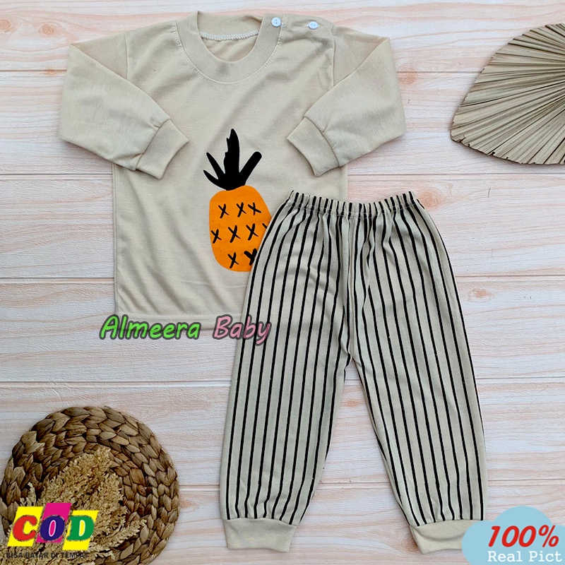 Setelan Baju Bayi Lengan Panjang Setelan Piyama Bayi Kancing Bahu Rekomendasi Usia 3-12 Bulan