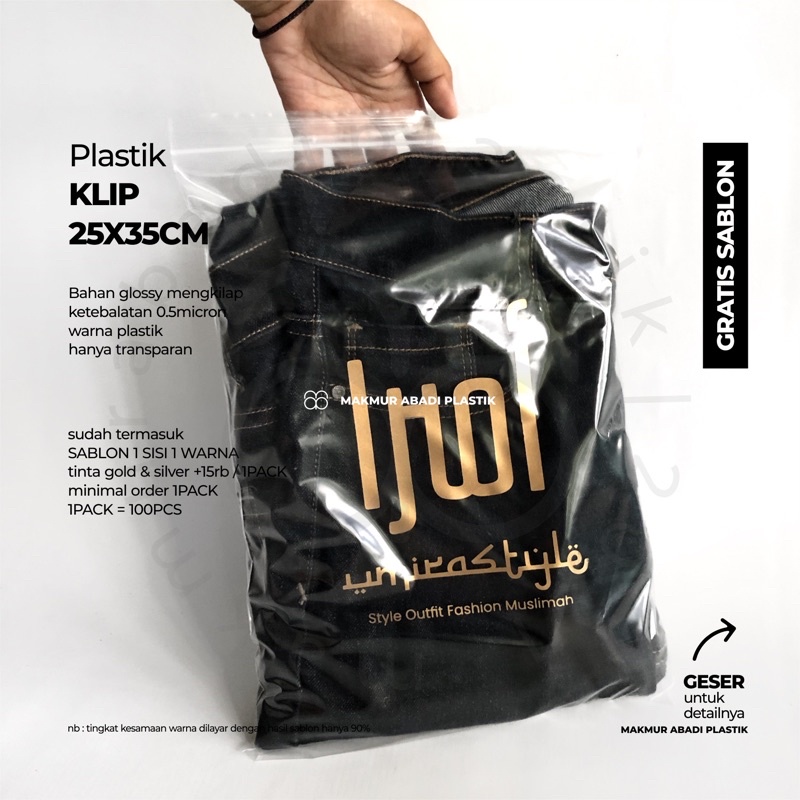 Sablon Plastik Klip Kaos  25x35 Zipper Ziplock