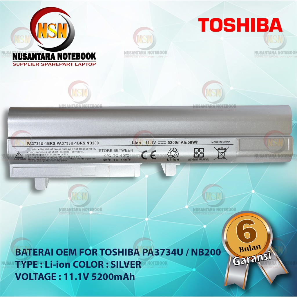 Baterai OEM For Toshiba PA3734U / NB200 NB201 NB202 NB250 SILVER