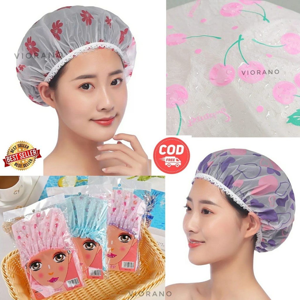 Shower Cap Penutup Rambut Elastis Anti Air Topi Mandi Wanita Motif Lucu Topi Mandi Salon Spa Cewek