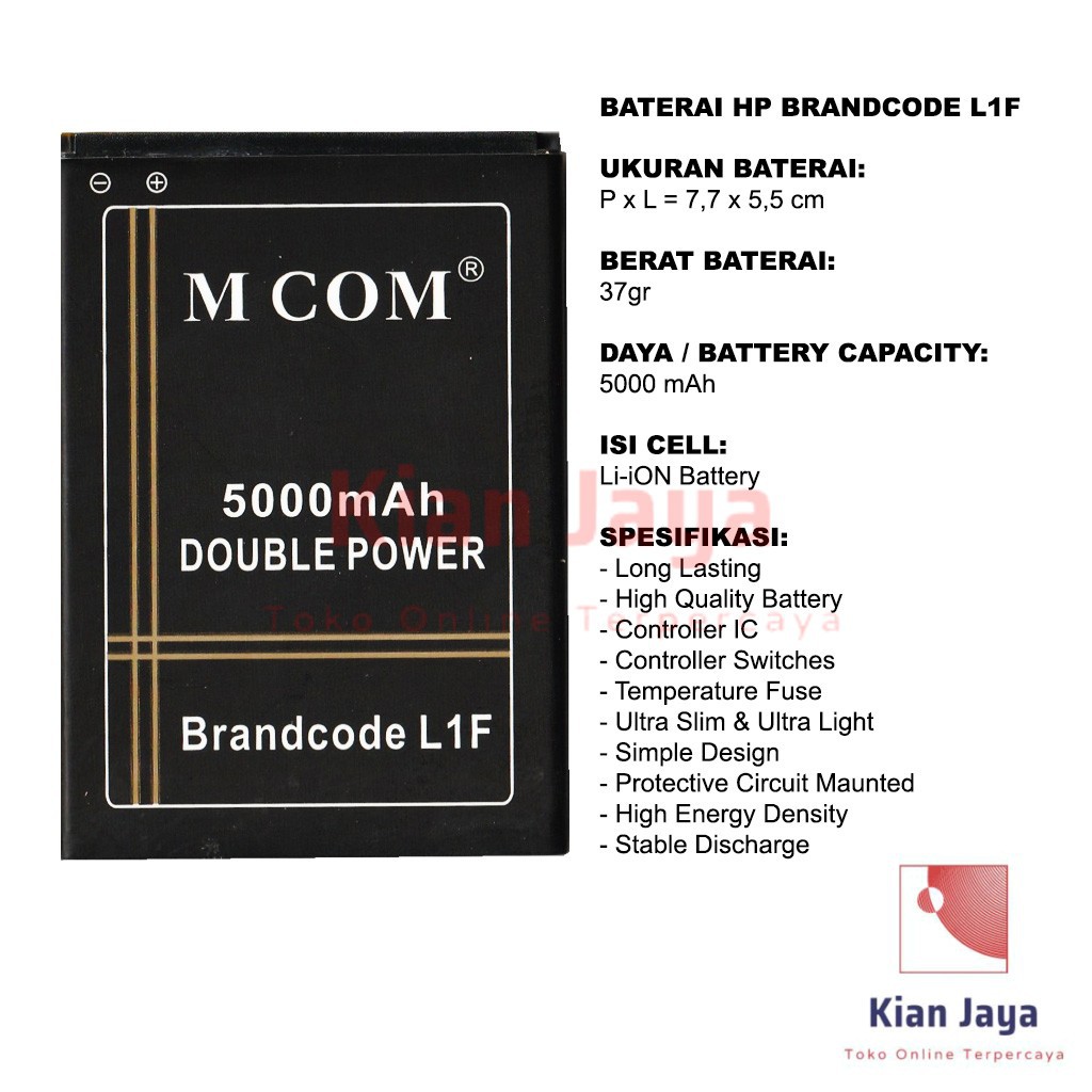 MCOM Baterai Hp Brandcode L1F Original Double Power Batre Batrai Battery Ori