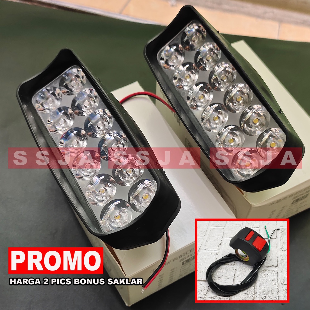 PROMO SEPASANG LAMPU MOTOR 12 MATA 12 WATT BONUS SAKLAR ON/OFF