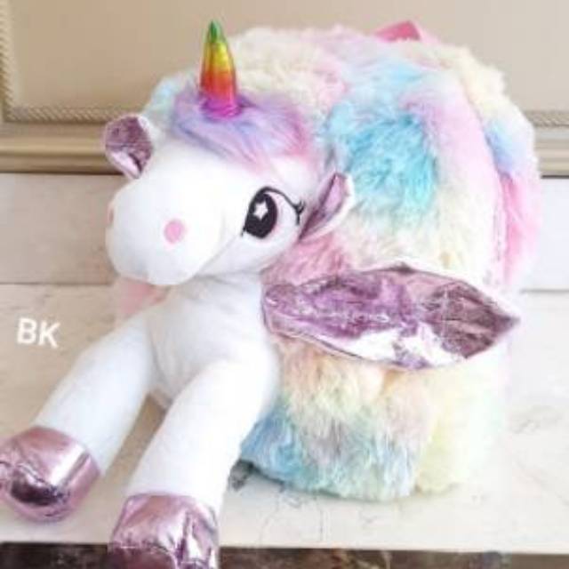 4D UNICORN FURY BAG / TAS UNICORN BULU / UNICORN BAG FLUFFY / RANSEL UNICORN IMPORT SILVER PINK