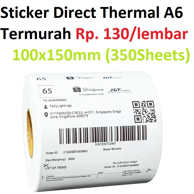 Sticker Label Direct Thermal Paper A6 10 x 15 cm Standard Resi