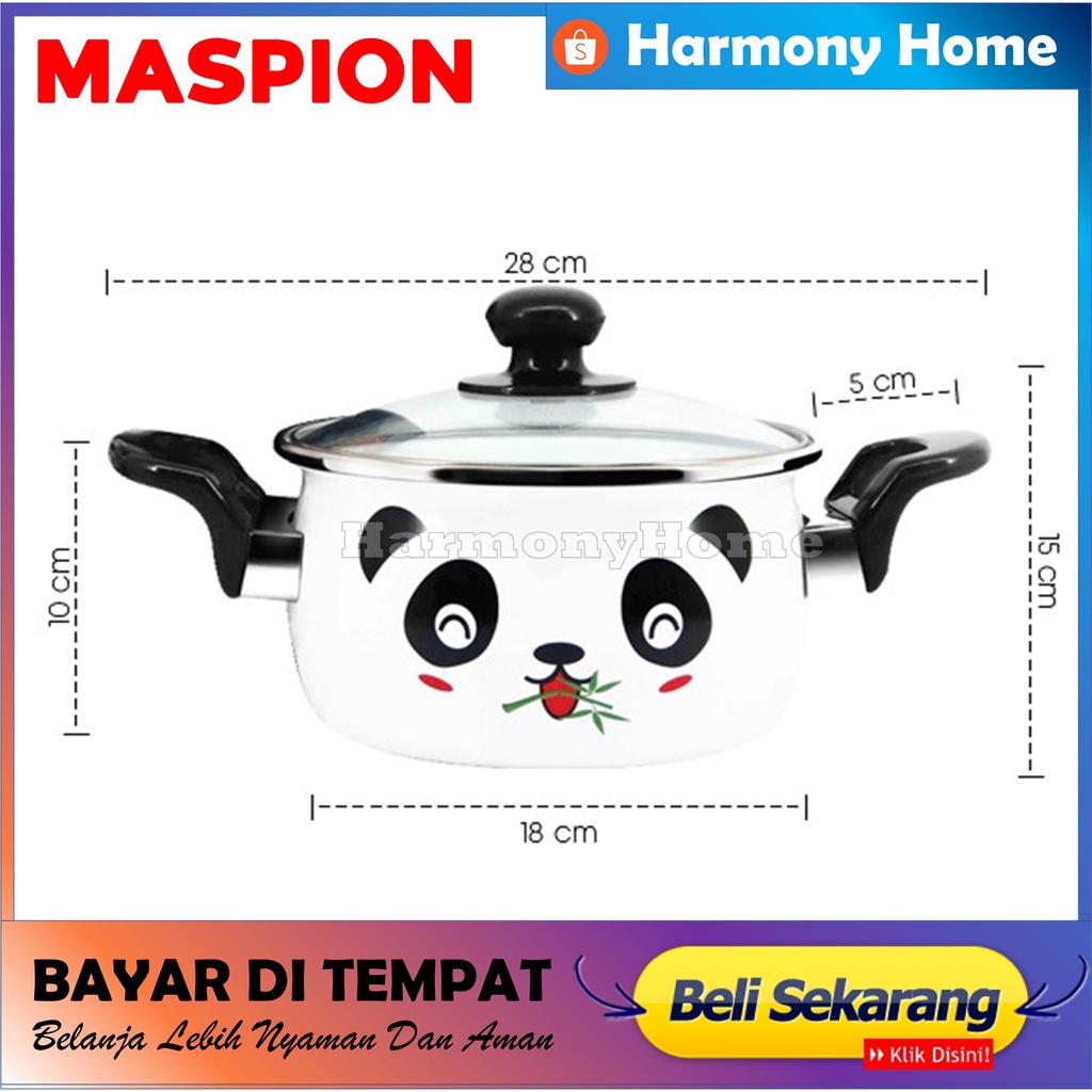 Maspion ENA 18 cm Hello Panda 18 cm With Glass Cover / Tutup Kaca Panci Susu Enamel 18 cm Maspion Hello Panda Panci Enamel - Putih