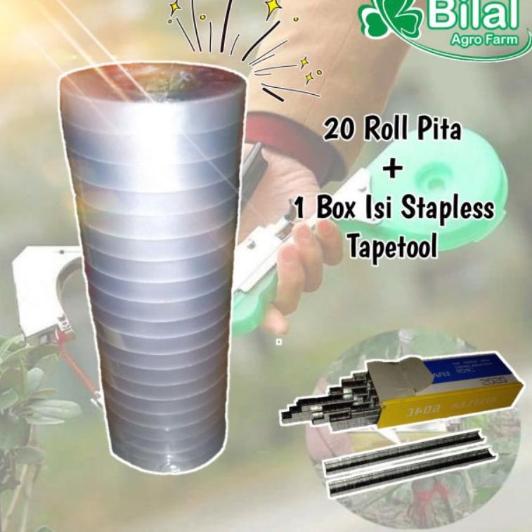 

R-OKI (✓ Paket Pita Tapetool 20 roll + Isi Staples | Tapetool Tali Tanaman Cabai Tomat Melon Cabe Semangka