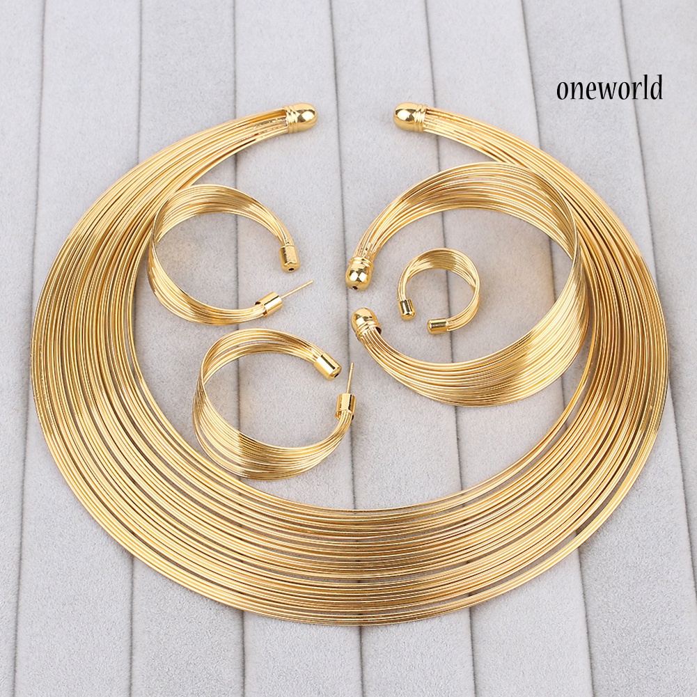 OW@ 4Pcs/Set Exotic Nigerian Bridal Circle Necklace Earrings Bracelet Ring Jewelry
