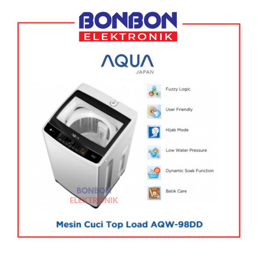 AQUA Mesin Cuci Top Loading 1 Tabung 9KG AQW-98DD (BK) / AQW 98 DD