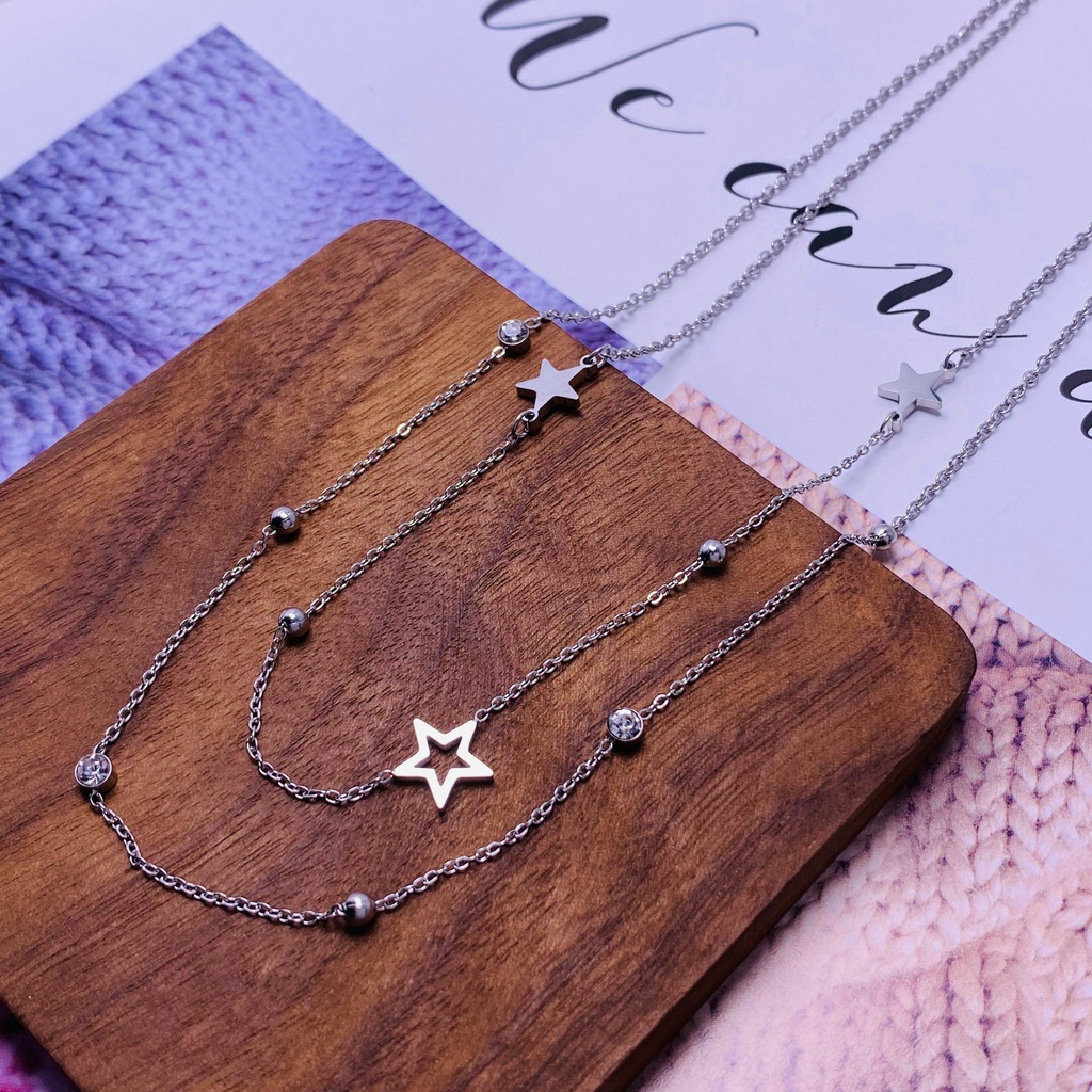 Kalung titanium dua layer star nori bentol Anti karat korea fashion - ercassia