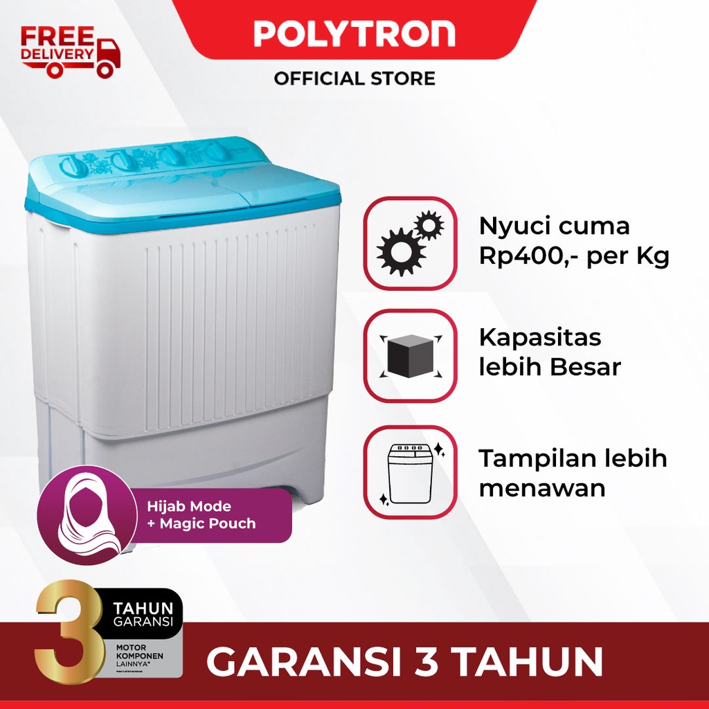 POLYTRON Mesin Cuci 2 Tabung Samba Series 7 KG - PWM 7073B