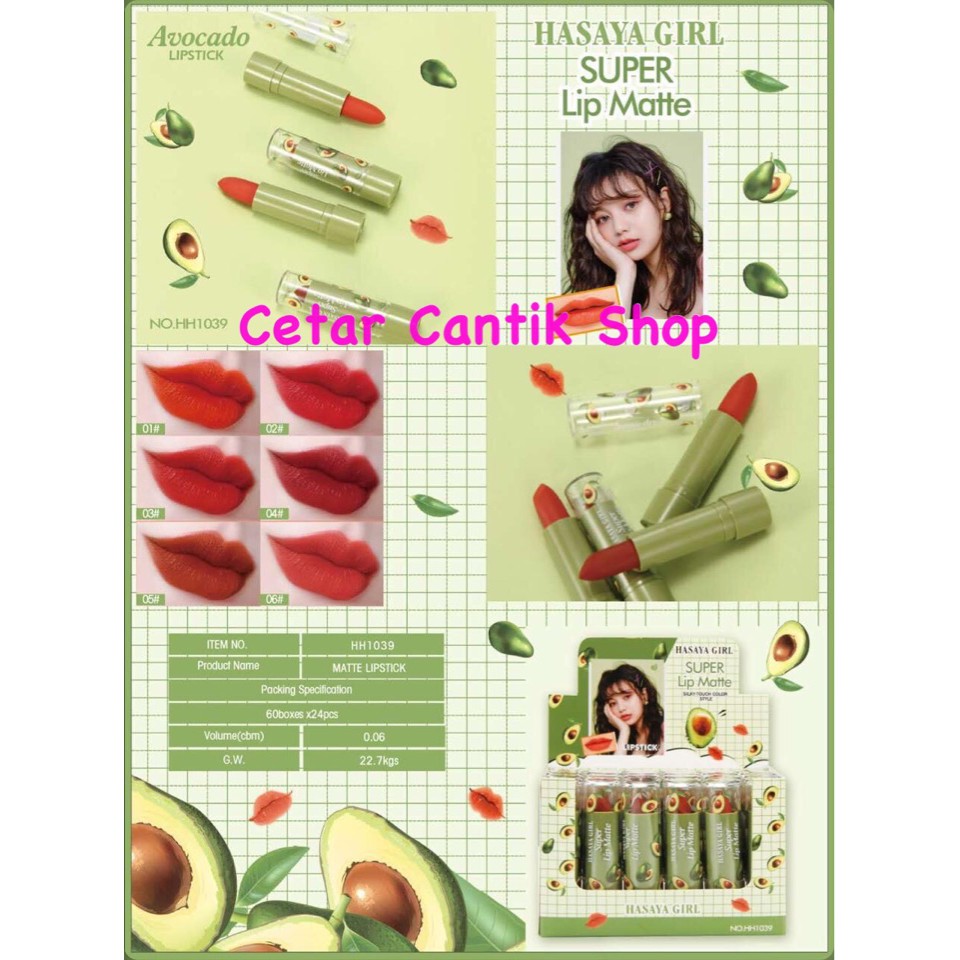 [1 BOX 24Pcs] SUPER LIP Lipstik AVOCADO MATTE HASAYA GIRL