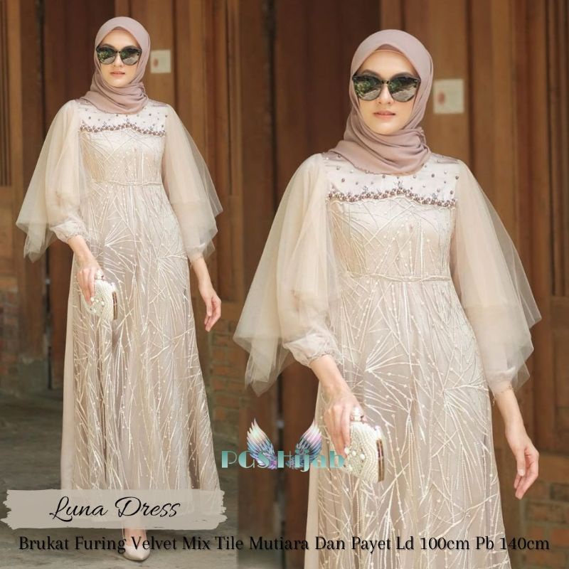 Luna Dress Brukat Tile Apply Mutiara Gamis Shelomita Brukat Gamis Kondangan Gamis Brukat Remaja Muslimah Cantik Outfit Kondangan Gaun Pesta Mewah Dress Bridesmaid Seragam Pernikahan Dress Party Terbaru Dress Muslimah Jumbo xxl ld 120