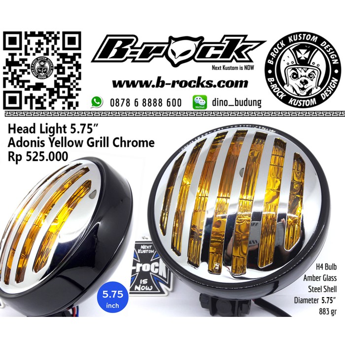 Promo lampu depan motor custom adonis grill krom yellow
