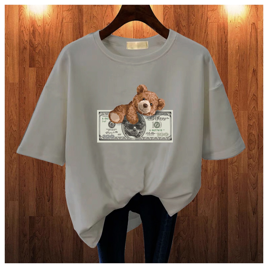 CALVIERO SHOP - BAJU KAOS ATASAN WANITA BEAR MONEY PRINT