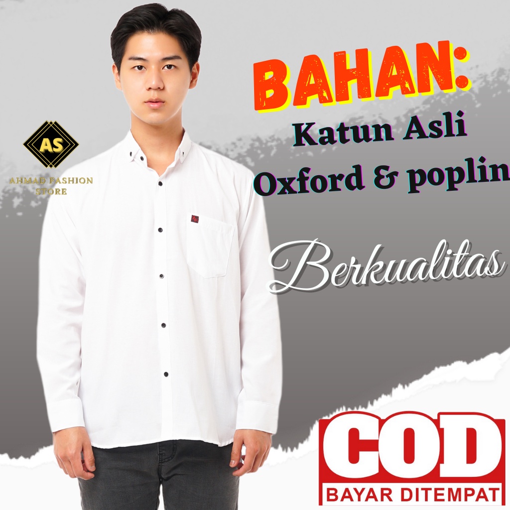 Kemeja Hem putih pria lengan panjang Baju Cowok