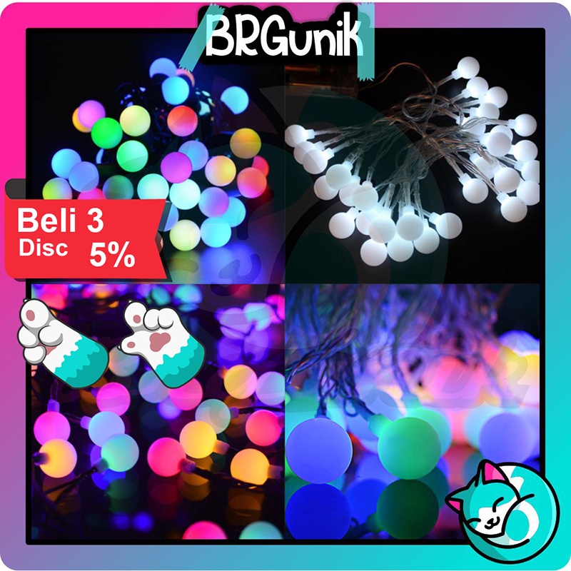 BRGUNIK 10 meter Lampu Tumblr Bola Anggur Lampu Pohon natal Tumbler Model bulat led 50pcs E007