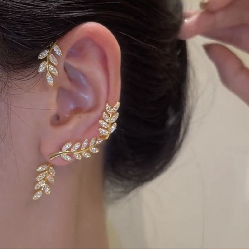 Sepasang Emas Dan Perak Daun Berlian Imitasi Tanpa Tindik Klip Telinga fashion Anting Hadiah Perhiasan Aksesoris