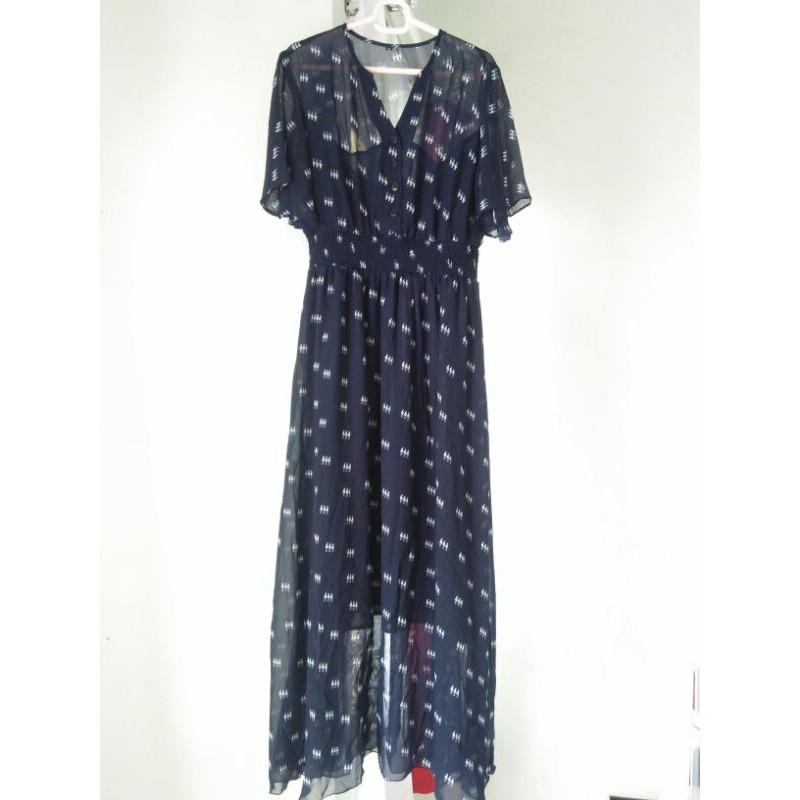 Maxi Dress Korea Biru Dongker Cantik Long Dress