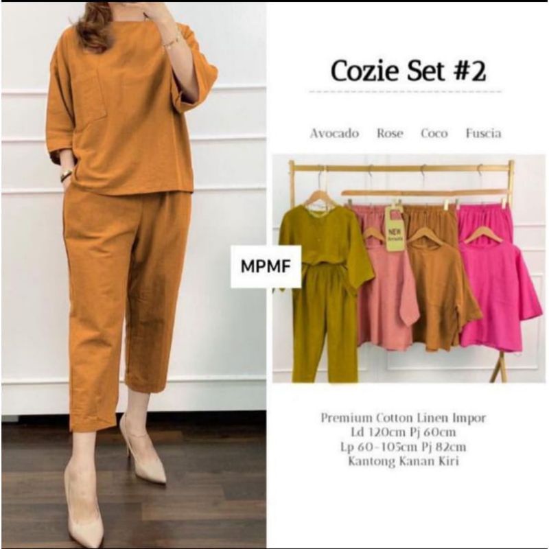 Setelan One Set Polos Wanita Jumbo Terbaru Bahan Katun Linen
