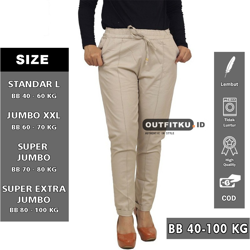 CELANA PANJANG PINGGANG FULL KARET CELANA WANITA BIG SIZE CELANA WANITA JUMBO TWILL STRECH/MELAR