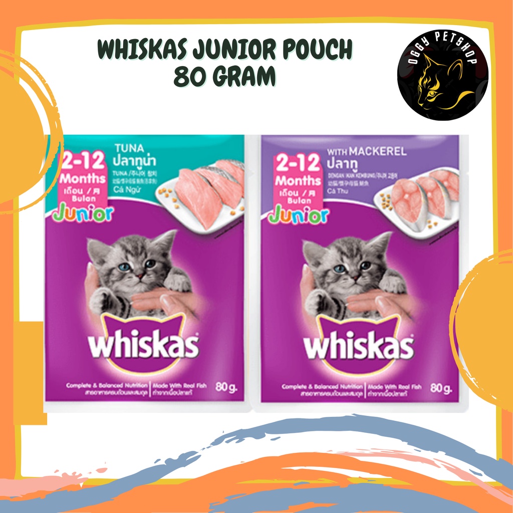 Whiskas Junior Pouch 80 gr - Makanan Kucing Wiskas Wiskash Tuna dan Mackerel