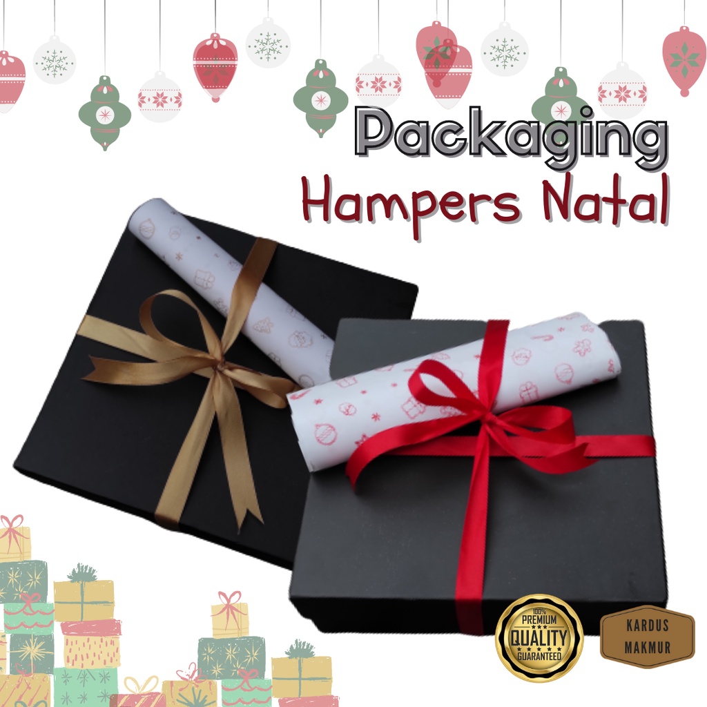 

Kotak hadiah hampers natal / packaging christmas, bahan hard box warna hitam luar dalam