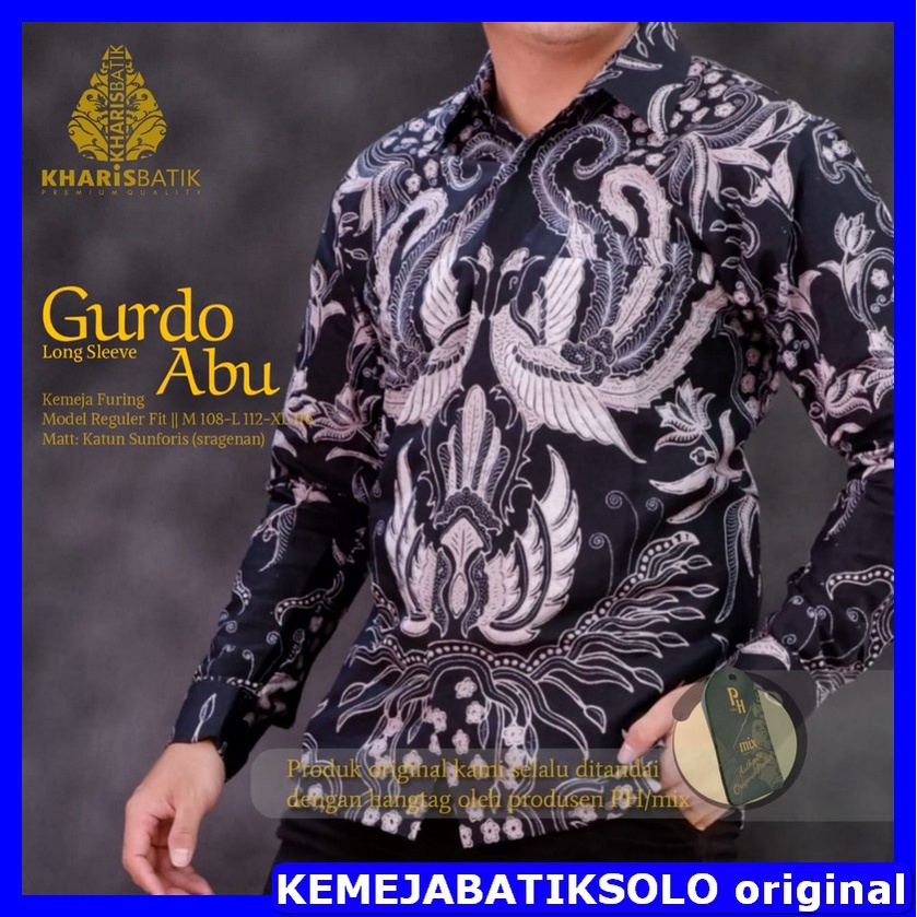 GURDO ABU KEMEJA BATIK PRIA SOLO LENGAN PANJANG PENDEK LAPIS FURING PREMIUM KHARIS BATIK KOPRI PGRI 