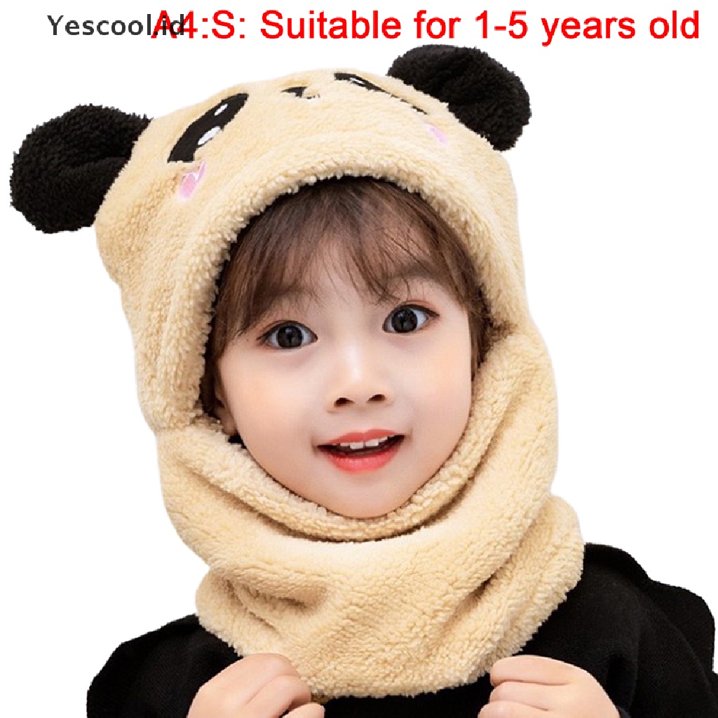 (Yescool) Topi Kupluk + Syal Anak Laki-Laki / Perempuan Musim Dingin Motif Kartun Bahan Fleece