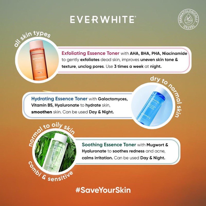 ❤ MEMEY ❤ EVERWHITE Brightening | Hydrating | Soothing | Exfoliating Essence Toner 100ml | EVER WHITE