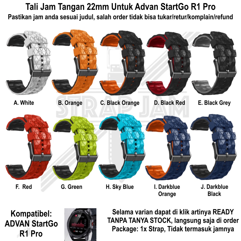 HPF 22mm Tali Jam Advan StartGo R1 Pro - Strap Rubber Silikon With Diamond Shape