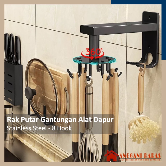 Rak Putar Serbaguna Gantungan Alat Dapur 8 Kait Gantungan Hook Stainless Steel