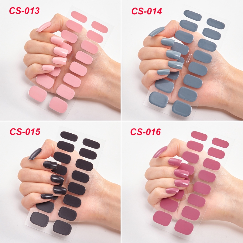 Cs001-020 16pcs/lembar Stiker Kuku Palsu Warna Polos Untuk Diy Nail Art