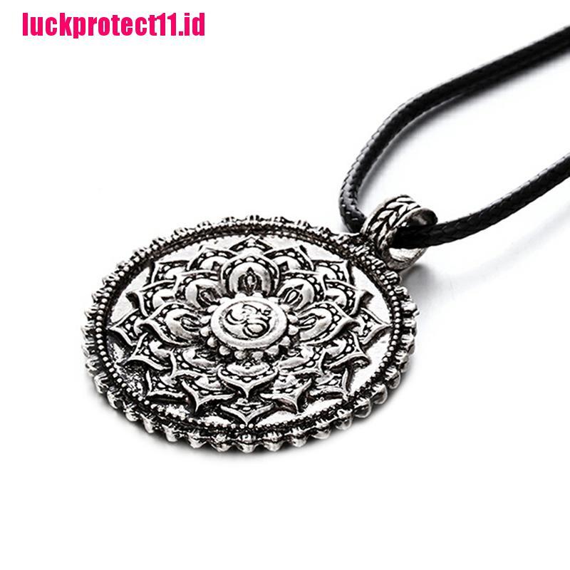 (LUCK) Kalung Rantai Dengan Liontin Jimat Lotus Mandala Tibet Retro Untuk Meditasi / Yoga