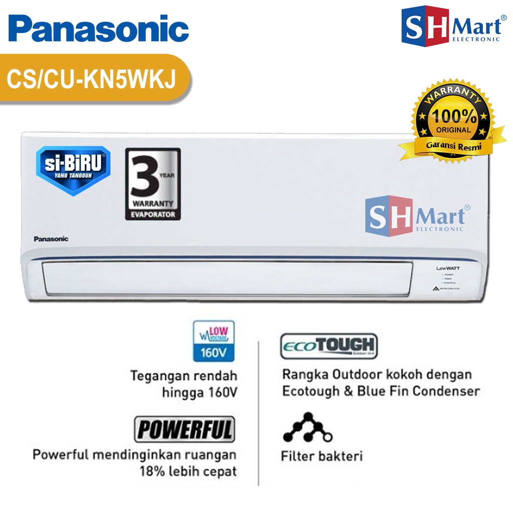 AC PANASONIC 1/2 PK LOW WATT CS-KN5WKJ SI-BIRU / AC 1/2PK KN5WKJ GARANSI RESMI