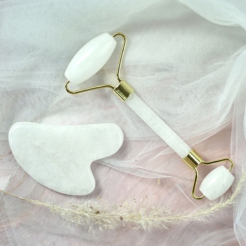 Gua Sha &amp; Roller Facial Massage - White Jade