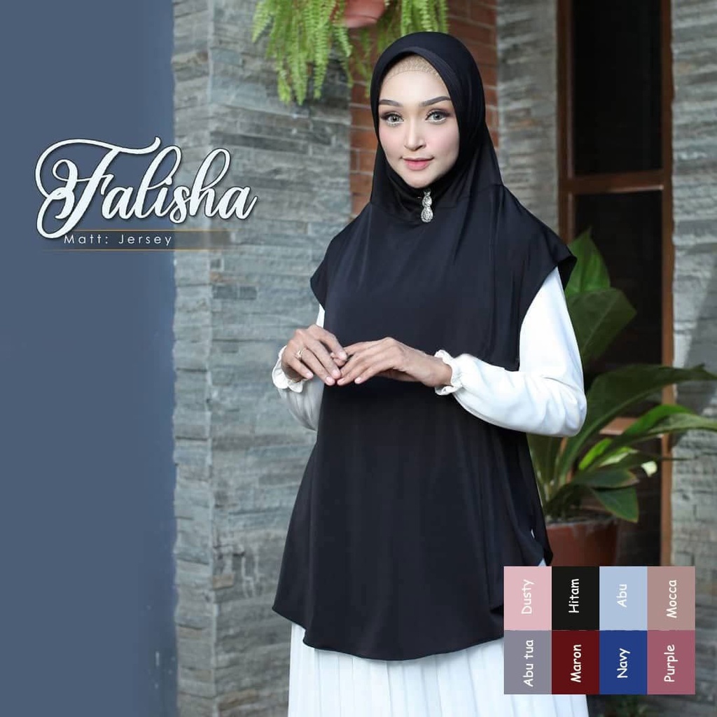 Khimar Bergo Syari Falisha Jumbo Kerudung Tangan Panjang / Jilbab Instan-3