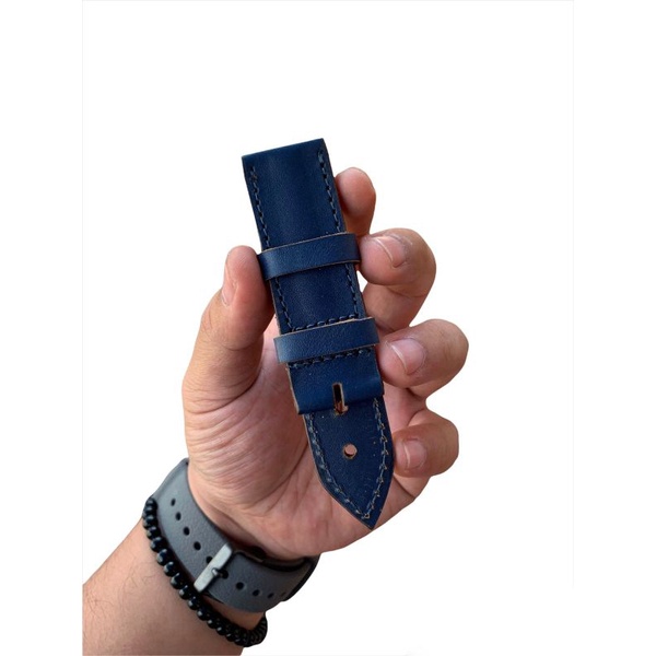 Strap Tali Jam Tangan Kulit Sapi Asli Biru dongker 24MM