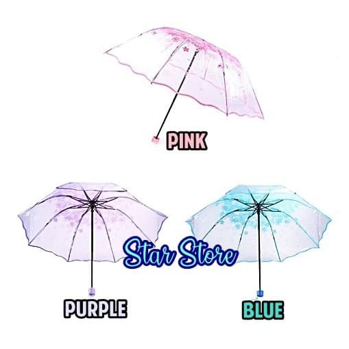 Payung Lipat Transparan Sakura Bening Fashion Korea