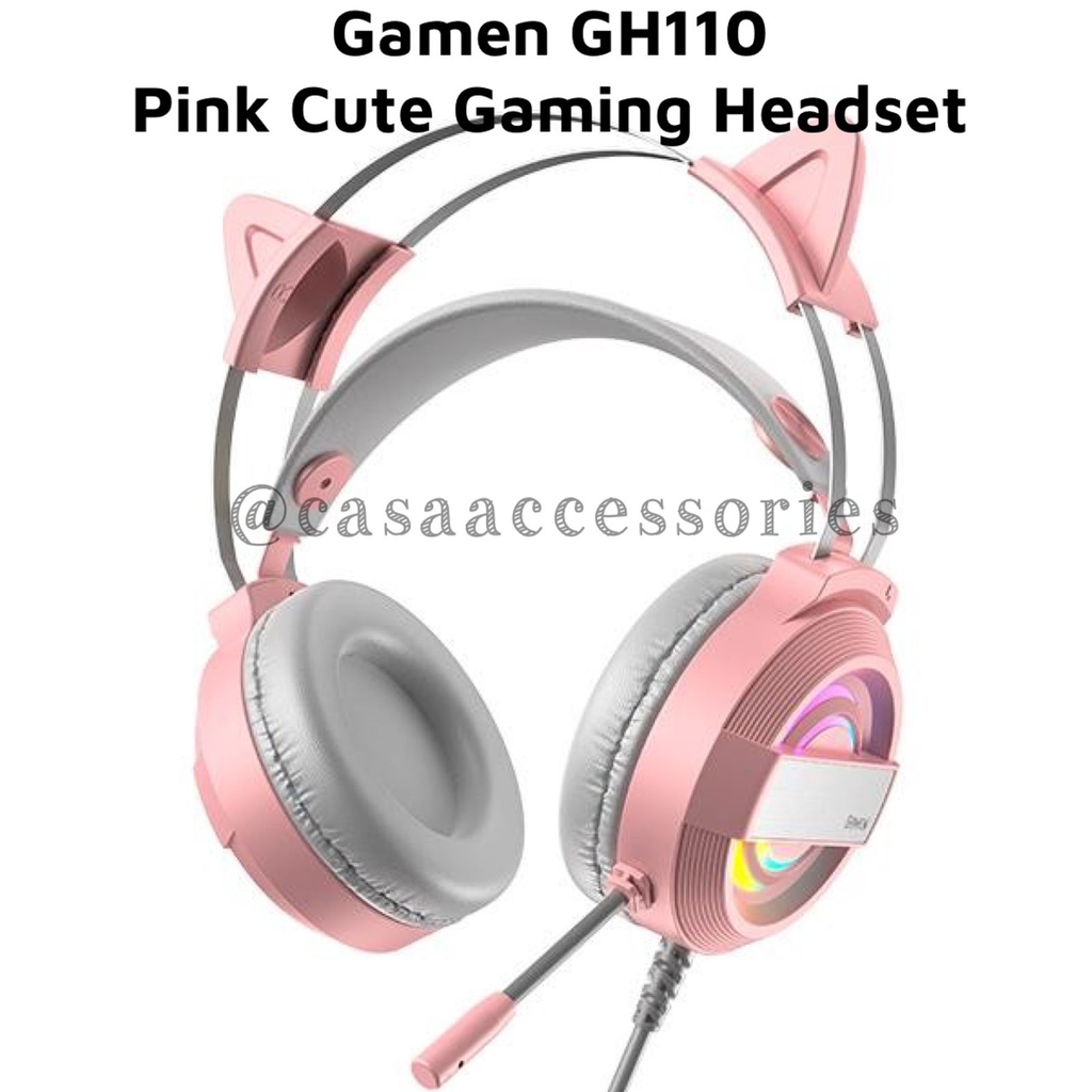 Gamen GH1100 Pink Cat Ear Cute RGB Wired Headset Headphone Gaming HP