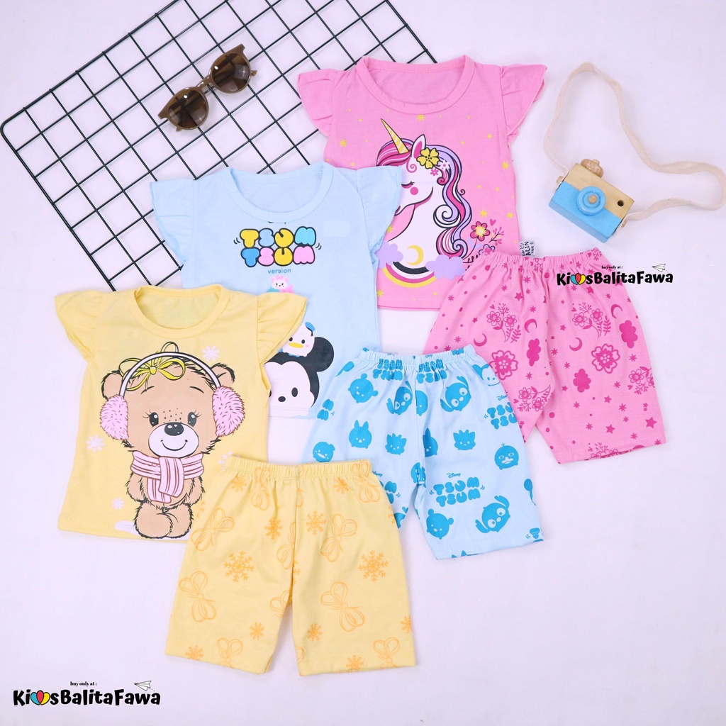 RUFFLE TEE Set Poo uk 0-7 Tahun / Setelan Bayi Anak Perempuan Karakter Import Baju Tidur Balita Baby babycinnamon