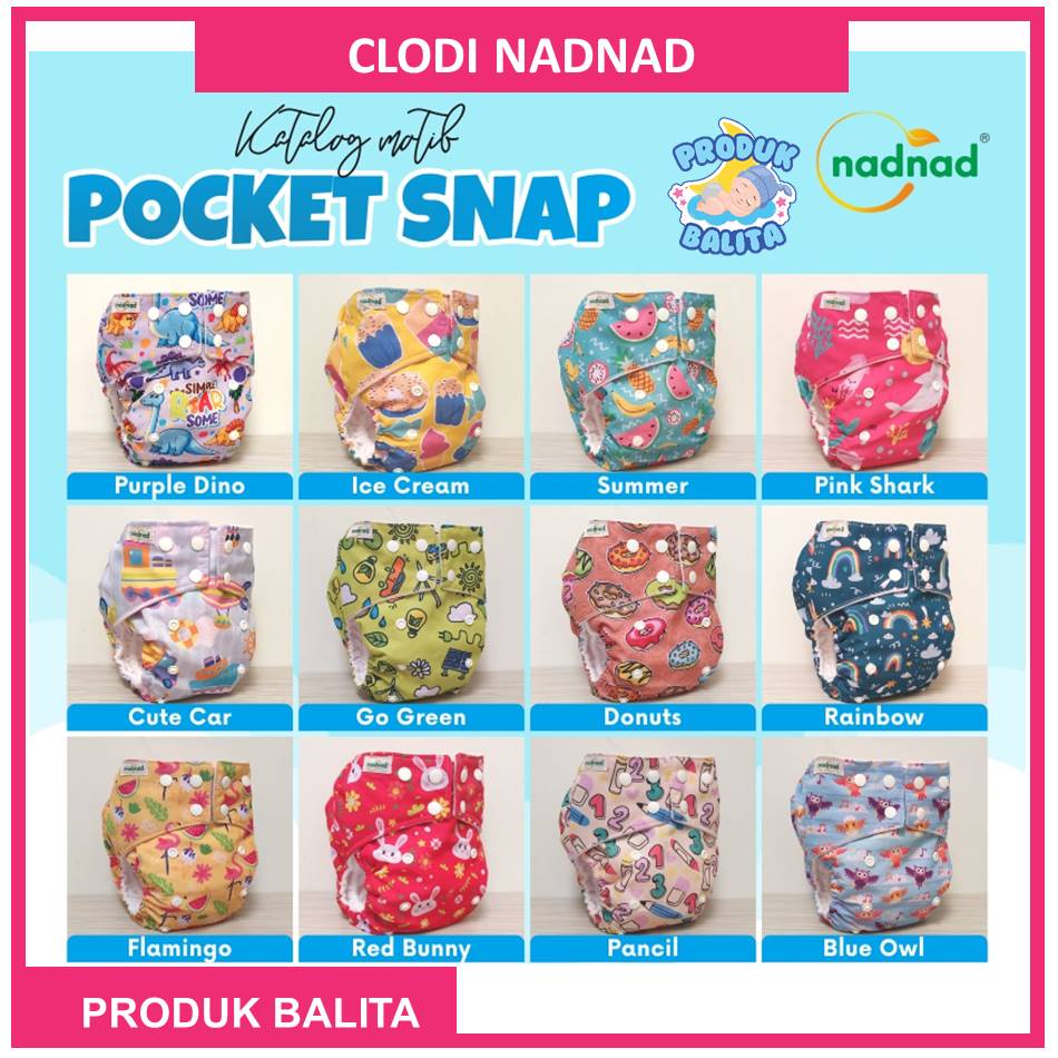 Popok Clodi Pocket Snab BB 3-15 KG Clodi By Nadnad Desain Terbaru Kain Lebih Lembut Tidak Lentur Motif Eksklusif