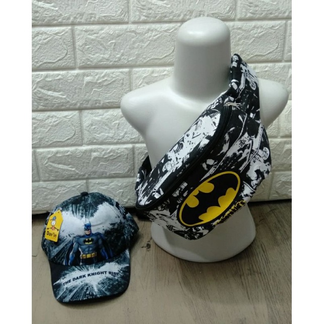 ORIGINAL Tas SLempang Batman VS Marvel Waistbag anak laki-laki topi karakter