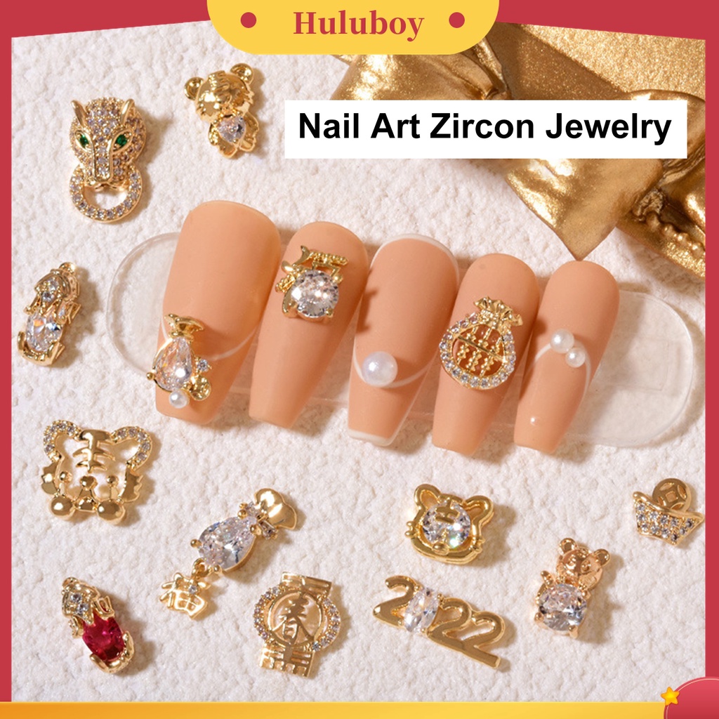 Huluboy Huluboy♡ Aksesoris Perhiasan Kuku Cubic Zirconia Desain Tahun Baru Harimau 2022 Untuk Dekorasi Nail Art