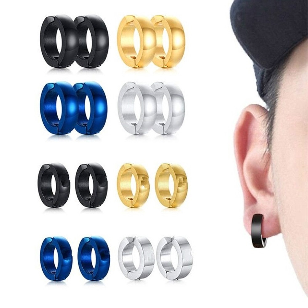 1 Pasang Anting Stud Klip Magnetik Palsu Bahan Titanium Steel Gaya Hip Hop Punk Untuk Pria Dan Wanita