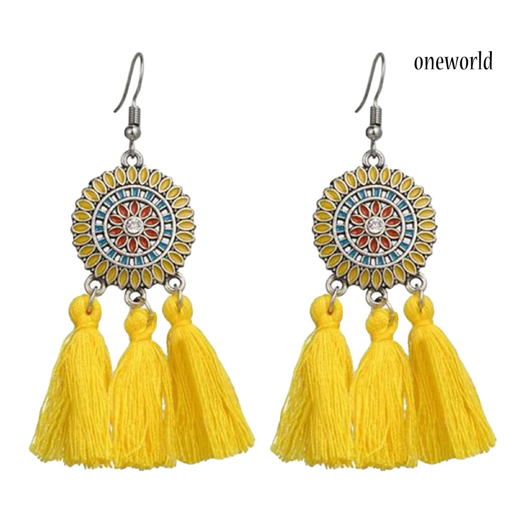 OW@ Earrings Bohemian Charming Look Alloy Sunflower Tassel Dangle Jewelry Earrings for Birthday