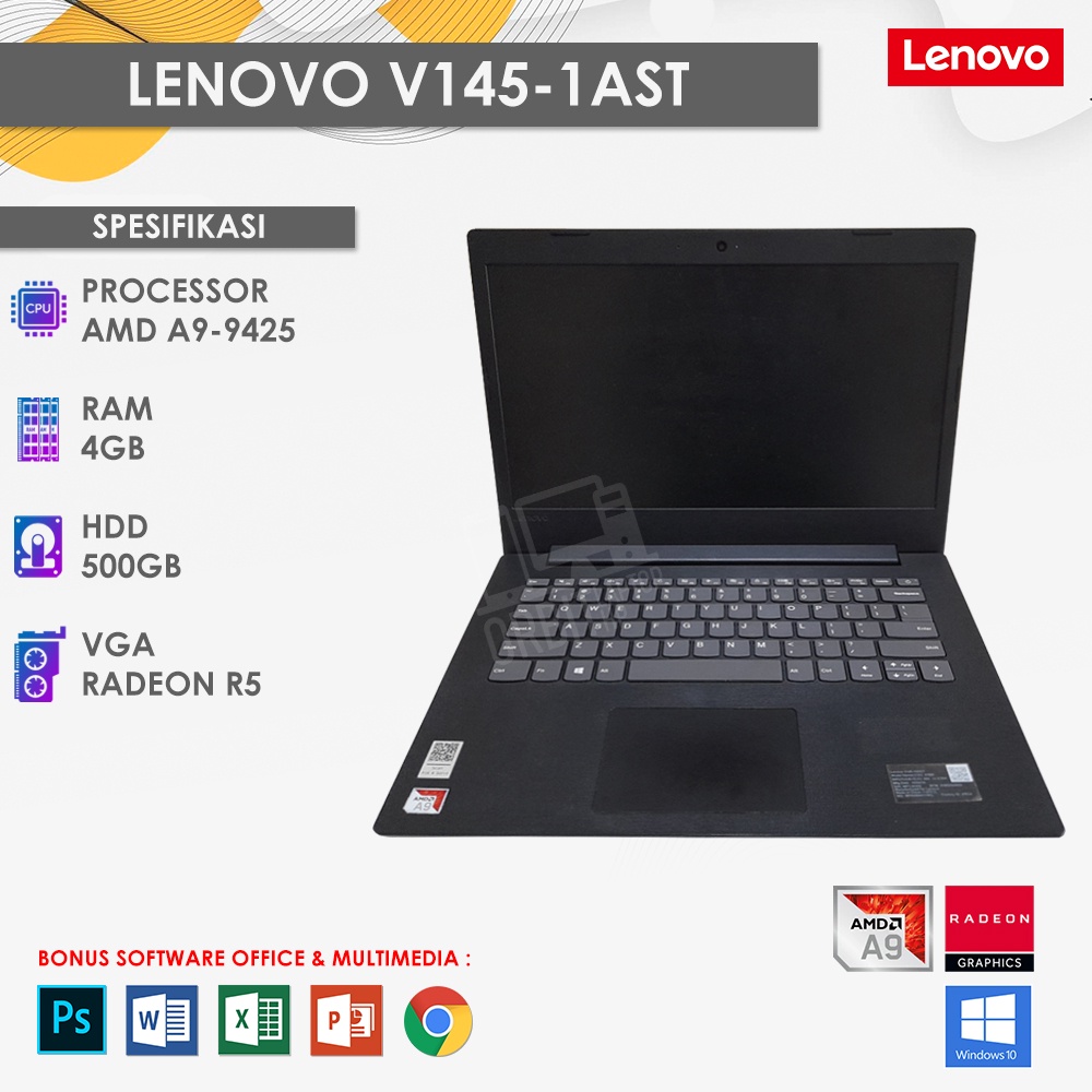 LAPTOP LENOVO V145-AST - AMD A9 + RADEON R5 + RAM 4GB + HDD 500GB