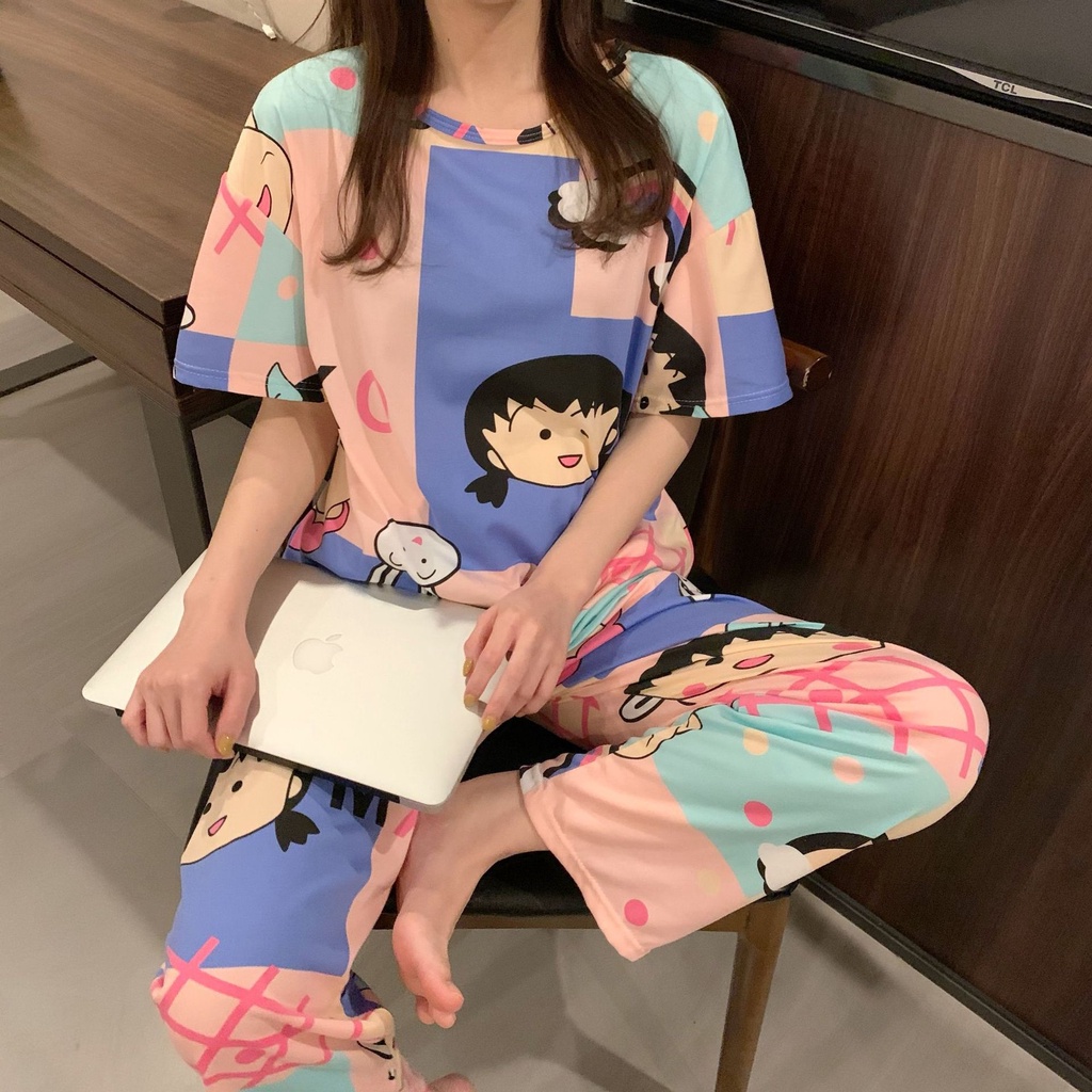 UNNY.ID Baju Setelan Piyama Import Lengan Pendek Celana Panjang Baju Rumah Baju Tidur Wanita Motif Kartun-3