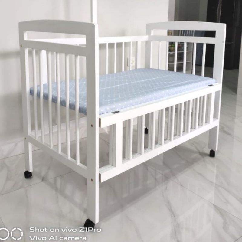 Box baby tempat tidur bayi kayu bumper set &amp; kelambu