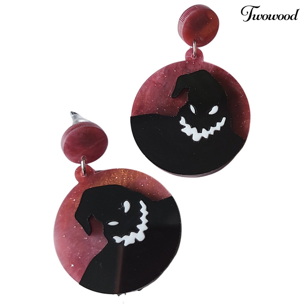 1 Pasang Anting Bentuk Bulat Motif Hantu Halloween Bahan Akrilik Gaya Punk Untuk Pesta